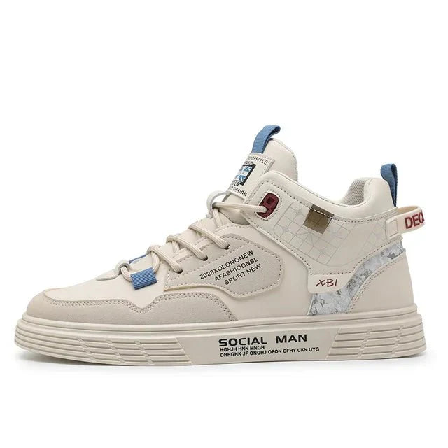 Tênis Masculino Casual Cano Alto em Couro Sintético