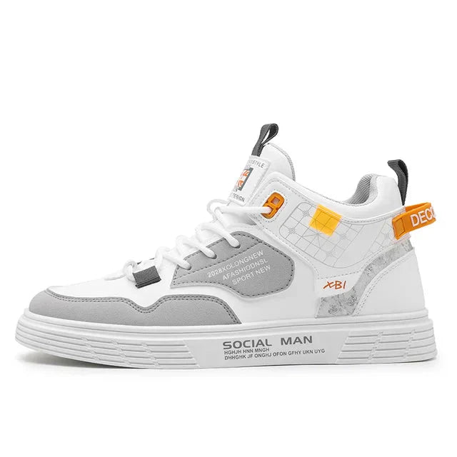 Tênis Masculino Casual Cano Alto em Couro Sintético